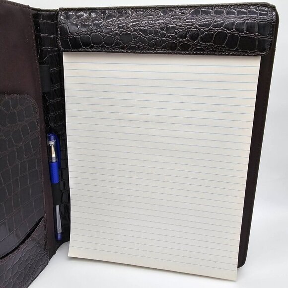 Brown Folio, Shiny Croc Print 9.5" x 12.5" with lined paper and 2 pen holders - Picture 3 of 14